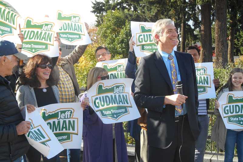 Jeff Gudman surrounded by supporters