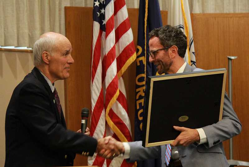 Mayor Kent Studebaker Congratulating Joe Buck